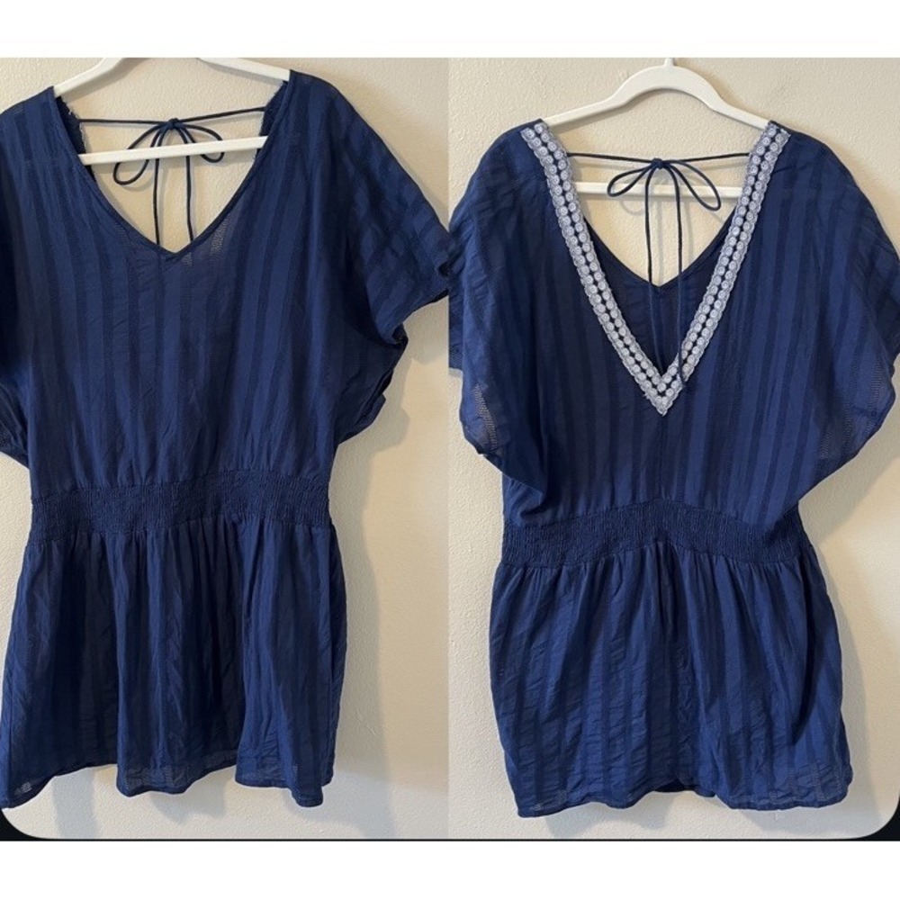 Women's Beach Coverup Lace Navy Blue Resort Vacation Beach Boho Mini XL Festival